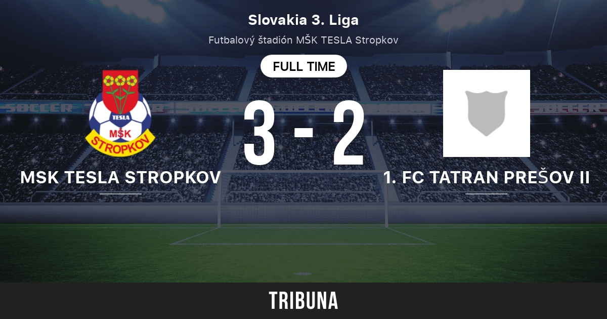 MSK Tesla Stropkov vs 1. FC Tatran Prešov II: estadísticas del  enfrentamiento directo - 9/16/2017. Tribuna.com
