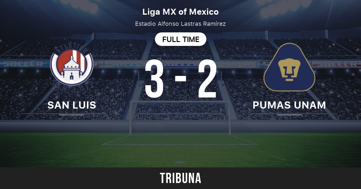 Pumas UNAM vs San Luís: estadísticas del enfrentamiento directo - 4/9/2023.  Tribuna.com